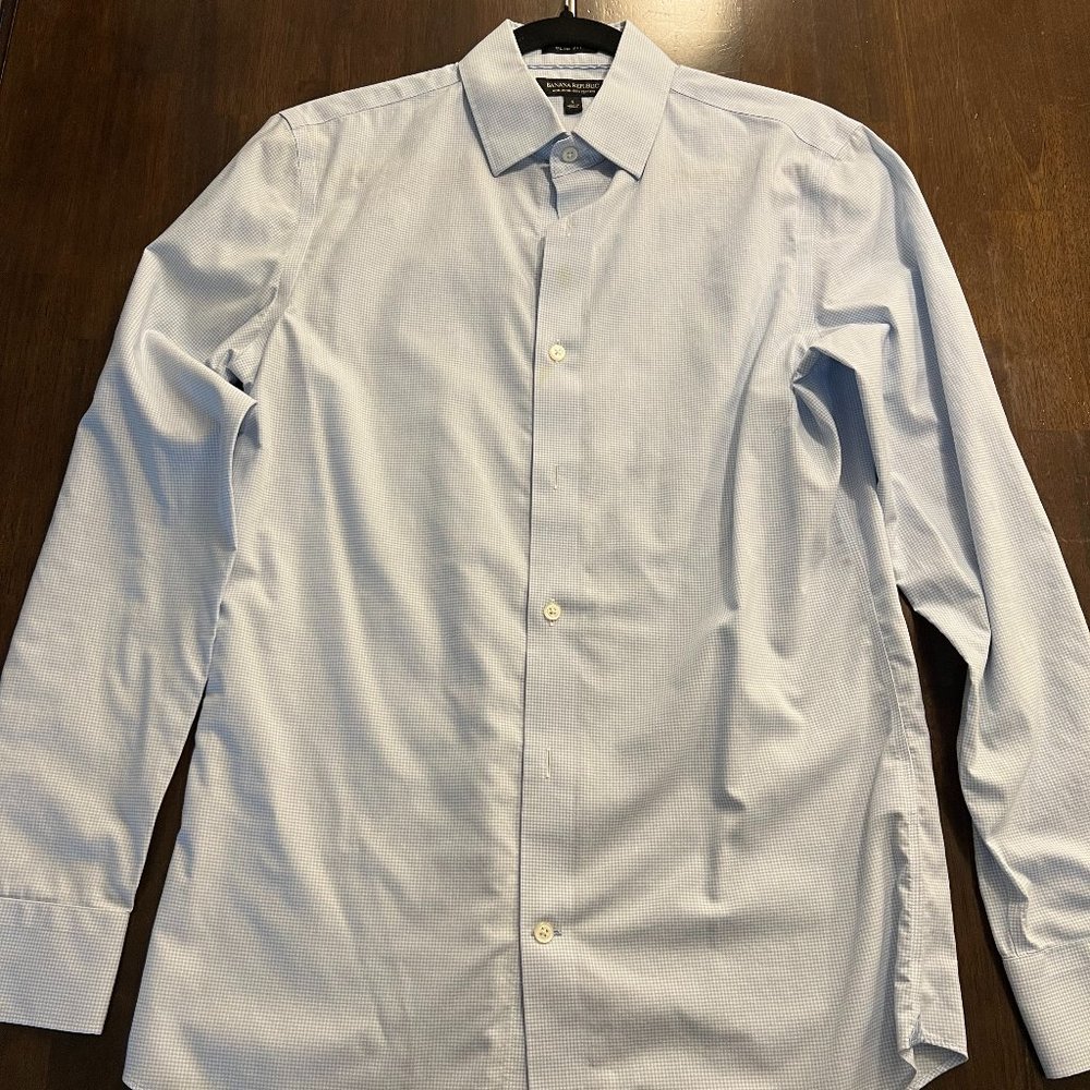 Banana Republic Dress Shirt (Blue & White Stripes, Small)